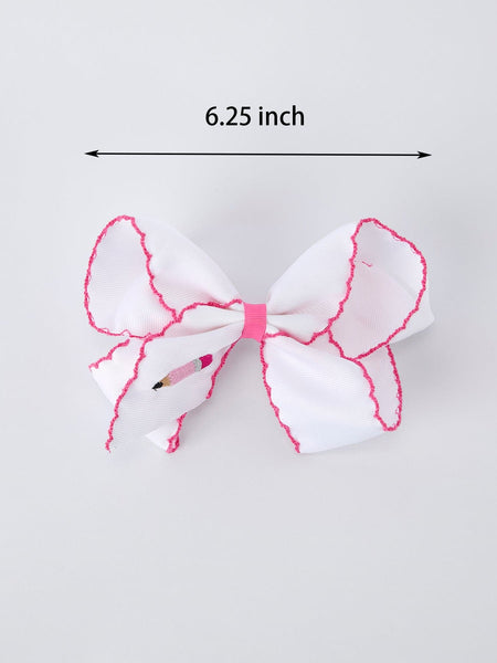 Back to School Pink Pencil Bow Hair Clip 6.25 Inch - Little Miss Marmalade