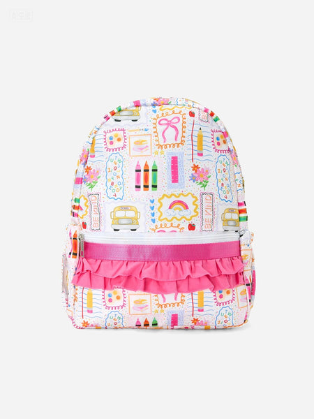 Back to School Print Girls Backpack Ruffle Bag - Little Miss Marmalade