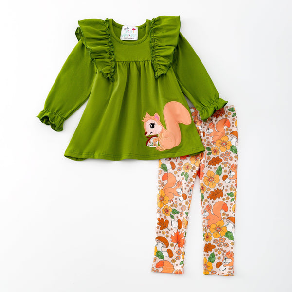 Fall Emroidered Squirrel Play Wear Set
