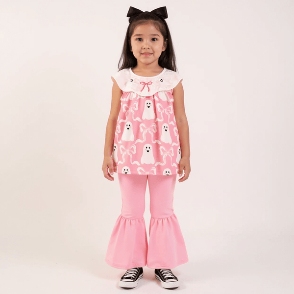 Halloween Embroidered Pink Ghost Outfit - Little Miss Marmalade