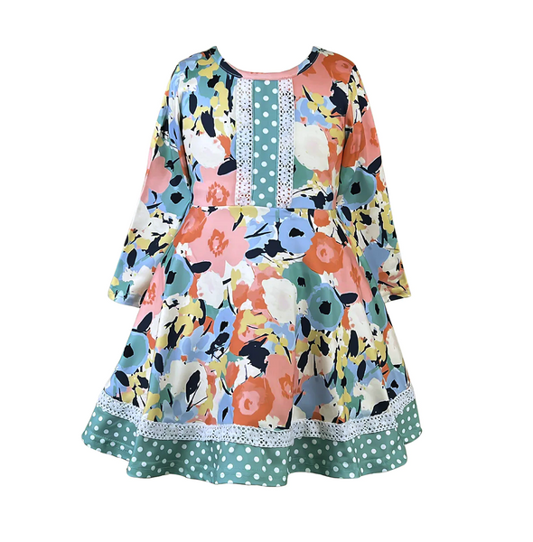 Spring Long Sleeved Peach & Teal Dress