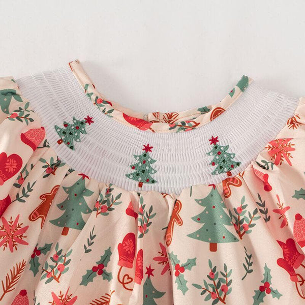 Christmas Smocked Tree & Mittens Dress 5 Years