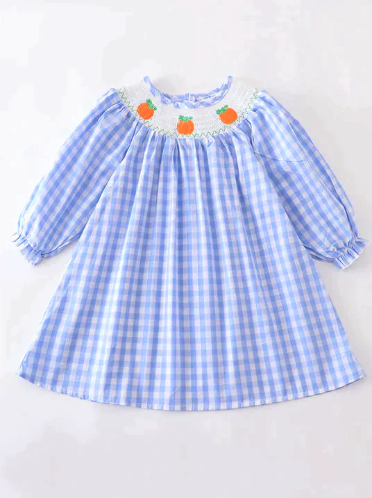 Thanksgiving Smocked Gingham Pumpkin Dress