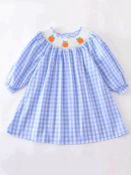 Thanksgiving Smocked Gingham Pumpkin Dress