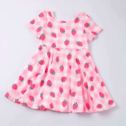 Strawberry Cutie Short Sleeved Playwear Dress w/ Hair Bow