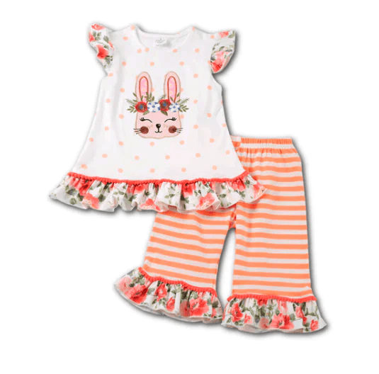 Easter Bunny Peach Capri Play Wear Set w/ Hair Clip