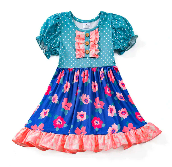 Perfectly Spring Navy & Floral Playwear Dress w/ Hair Bow