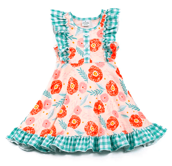 Girls Peonies Bouquet Dress w/ Hair Bow