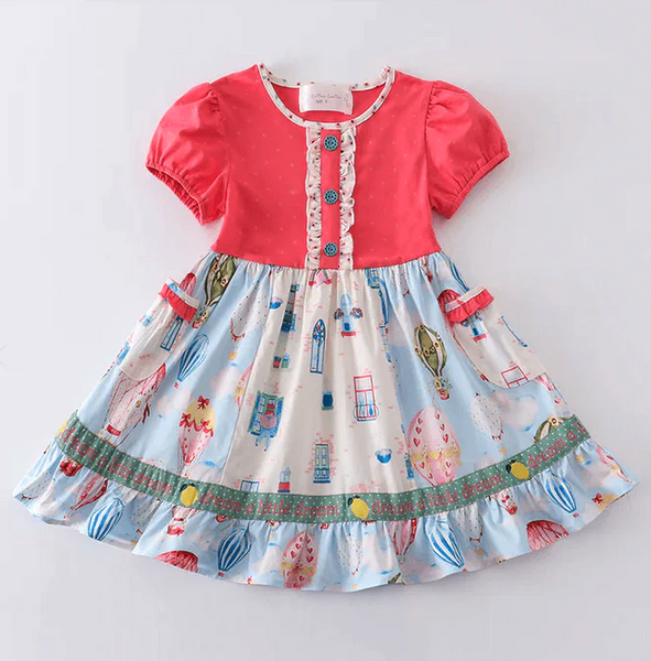 Balloon Festival Summer Ruffle Playwear Dress w/ Hair Bow