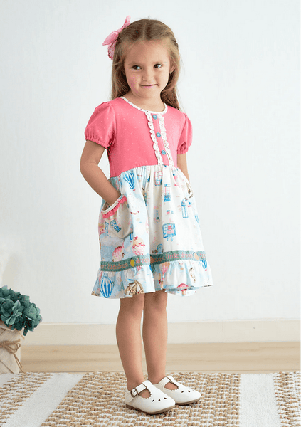 Balloon Festival Summer Ruffle Playwear Dress w/ Hair Bow