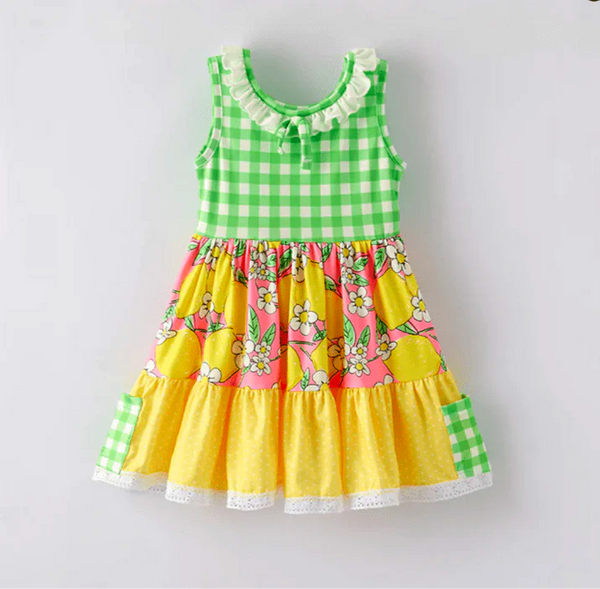 Lemonade Summer Twirl Playwear Dress w/ Hair Bow