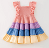 Rainbow Smocked Ruffle Playwear Dress w/ Hair Bow