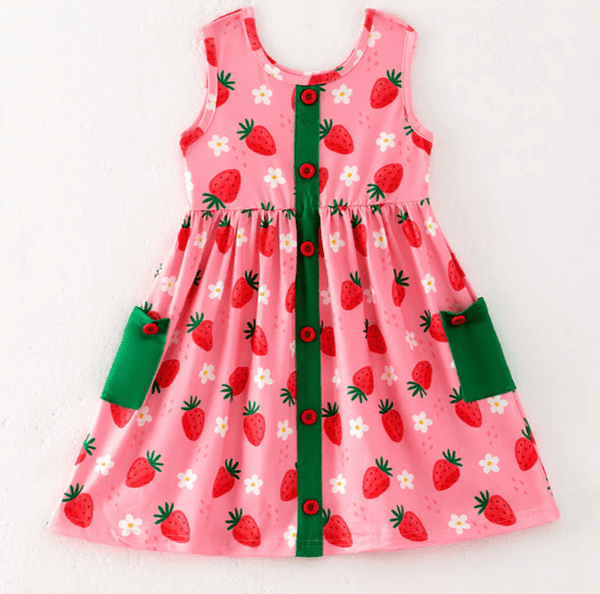 Strawberry Picnic Day Playwear Dress/ Hair Bow
