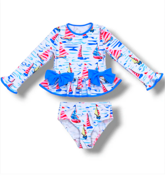 Whimsical Sailboat 2 pc Rash Guard Set