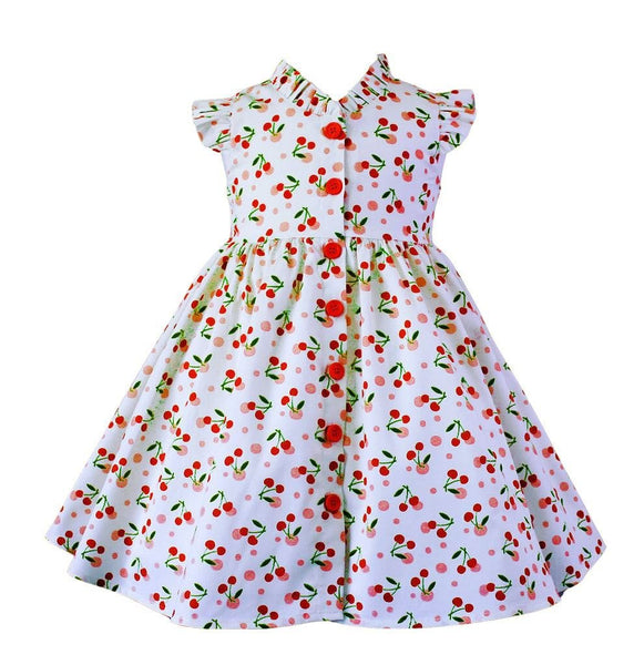 High Tea" Vintage Cherries Glen Park Dress w/ Hair Clip