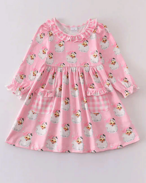 Pink Santa Ruffle Pocket Dress