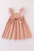 Peach Embroidered Linen Ruffle Dress w/ Hair Bow