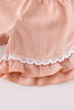 Peach Embroidered Linen Ruffle 2pcs Set w/ Hair Bow