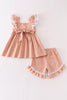 Peach Embroidered Linen Ruffle 2pcs Set w/ Hair Bow