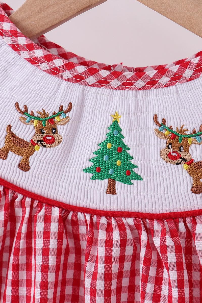 Christmas Red Gingham Smocked Reindeer Play Wear Dress 12M Christmas Red Gingham Smocked Reindeer Play Wear Dress 12M