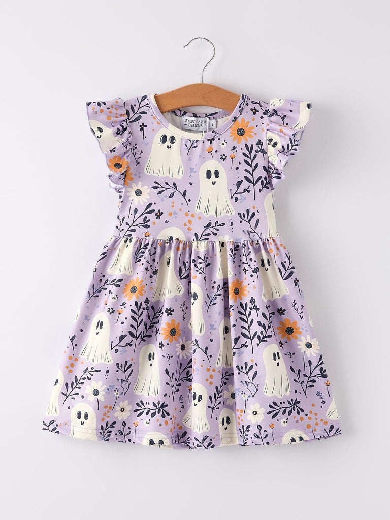 Halloween Purple Ghost Flying Sleeve Dress