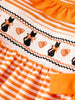 Halloween Striped Dress with Cat Smocking Embroidery –  Perfect for Fall