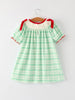 Christmas Girl Smock Embroidery Green Plaid Dress