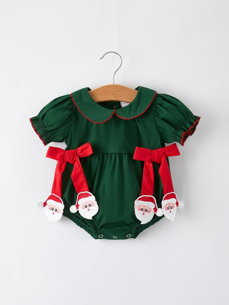 Baby Girls Holiday Outfit – Santa Bow Green Christmas Romper