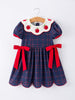 Back To School Apple Plaid Girls Dress Scallop Hem Bow