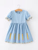 Back to School Pencil Applique Girl Dress Scallop Hem