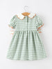 Fall Plaid Girls Dress Pumpkin Bow Smocked Peter Pan Collar