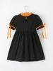 Girls Halloween Dog Pumpkin Applique Dress Puff Sleeve