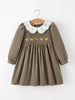 Fall Girls Pumpkin Smocked Eyelet Collar Corduroy Dress
