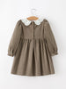 Fall Girls Pumpkin Smocked Eyelet Collar Corduroy Dress