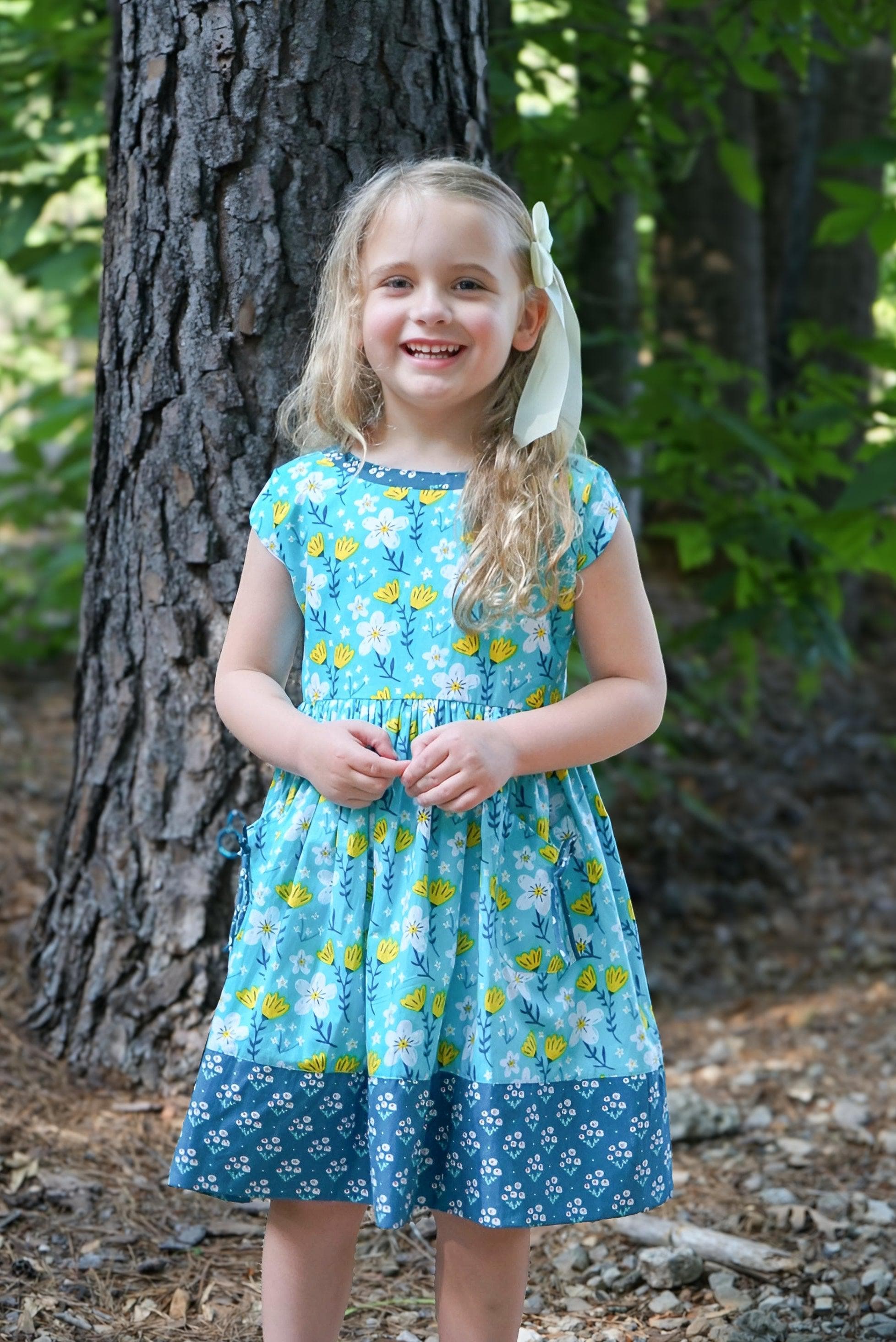 Vintage Teal Garden Picnic Dress w/ Hairbow 2 Vintage Teal Garden Picnic Dress w/ Hairbow 2