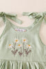 Sage Floral Embroidery Linen Dress w/ Hair Bow