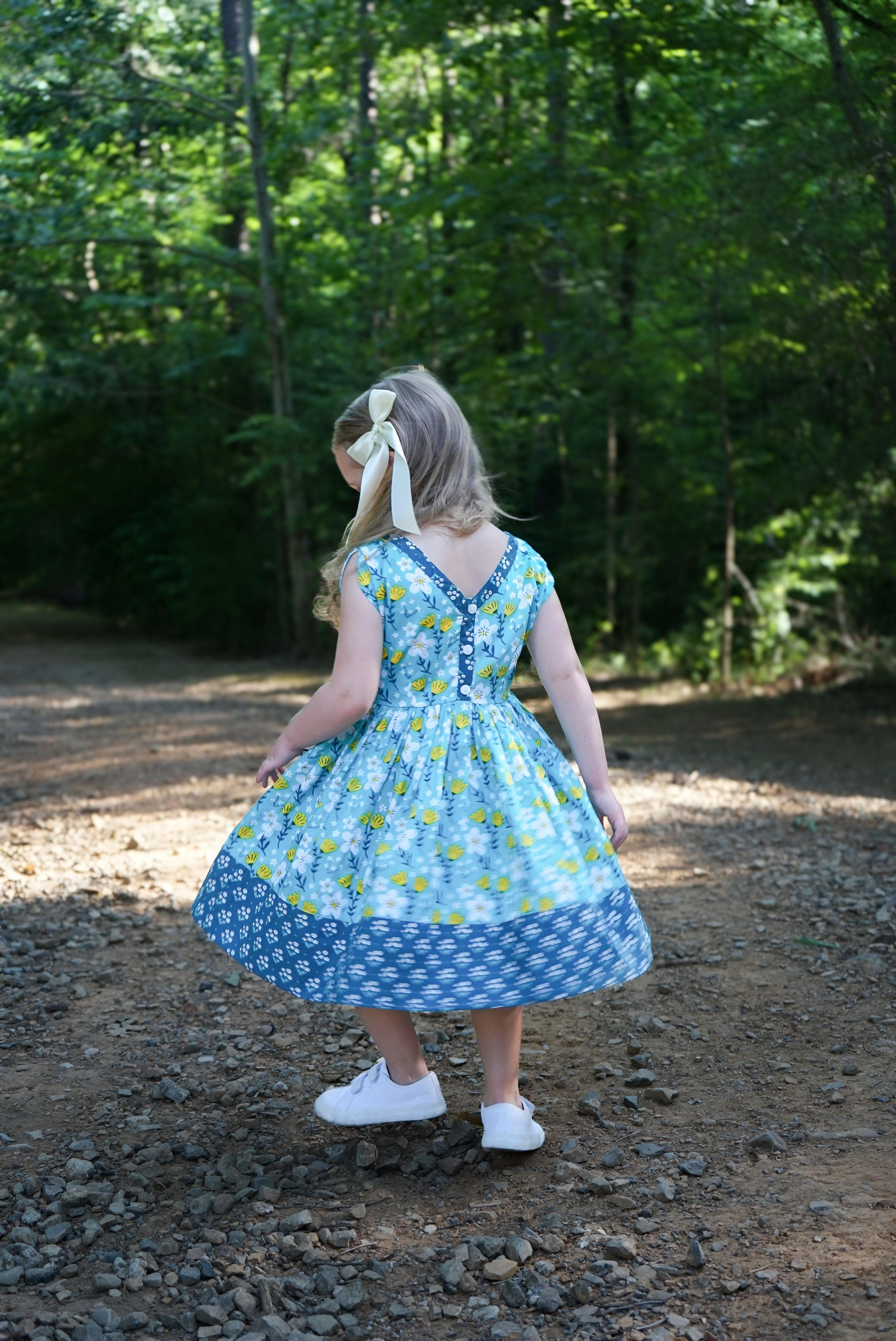 Vintage Teal Garden Picnic Dress w/ Hairbow 2 Vintage Teal Garden Picnic Dress w/ Hairbow 2