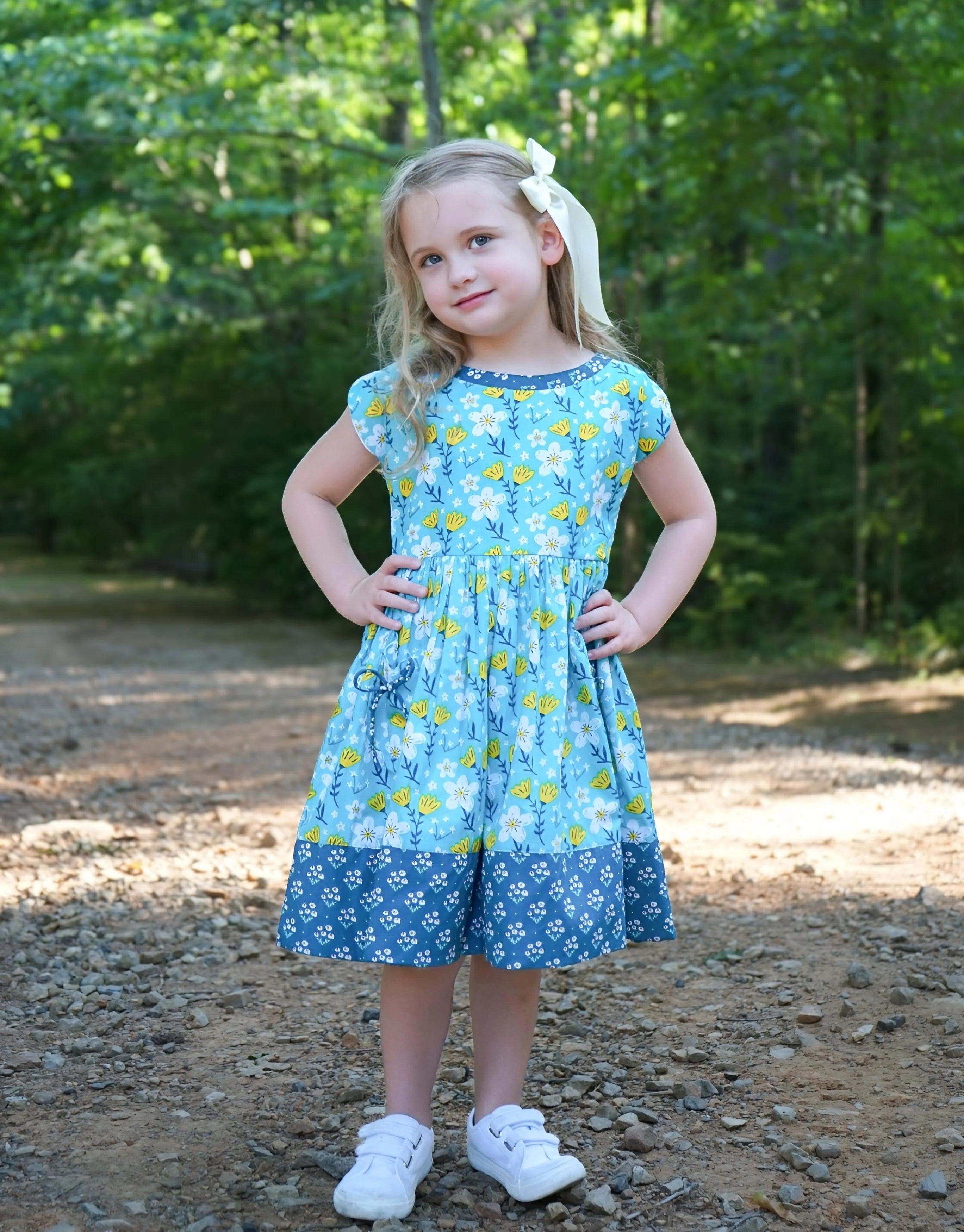 Vintage Teal Garden Picnic Dress w/ Hairbow 2 Vintage Teal Garden Picnic Dress w/ Hairbow 2