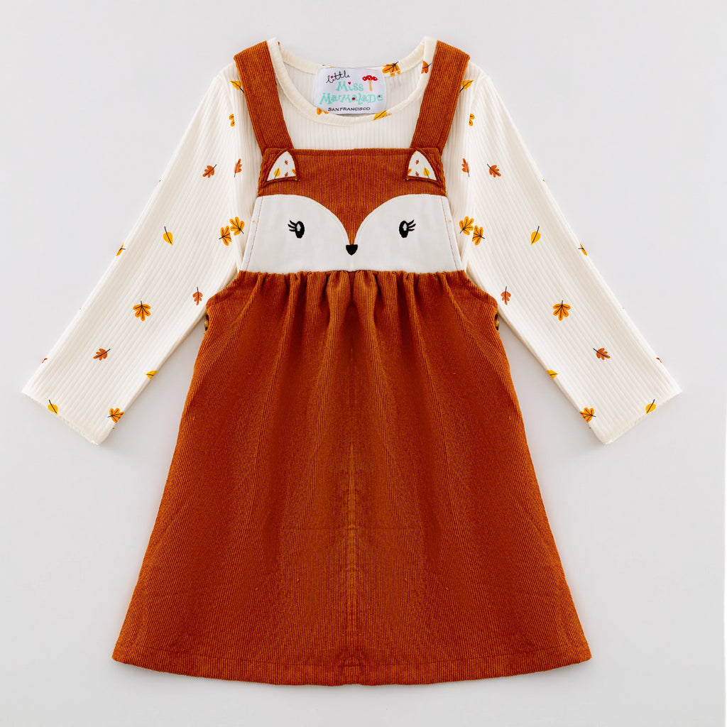 Fall Back to School Corduroy Fox Dress w/ Hair Bow