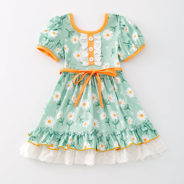 Darla Daisy Mint Ruffle Playwear Dress w/ Hair Clip