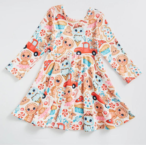 Christmas Holiday Gingerbread Dress w/ Hairbow