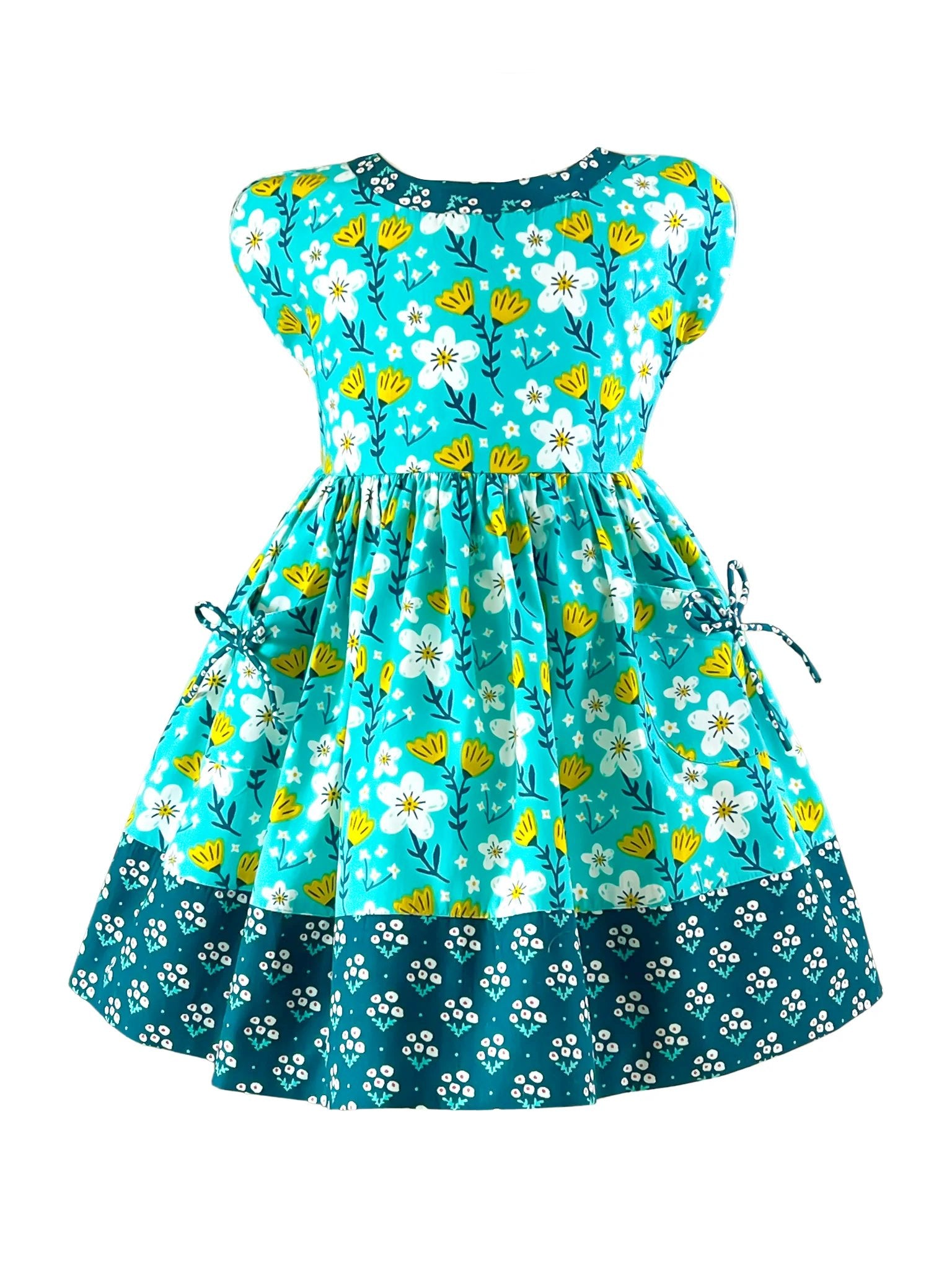 Vintage Teal Garden Picnic Dress w/ Hairbow 2 Vintage Teal Garden Picnic Dress w/ Hairbow 2