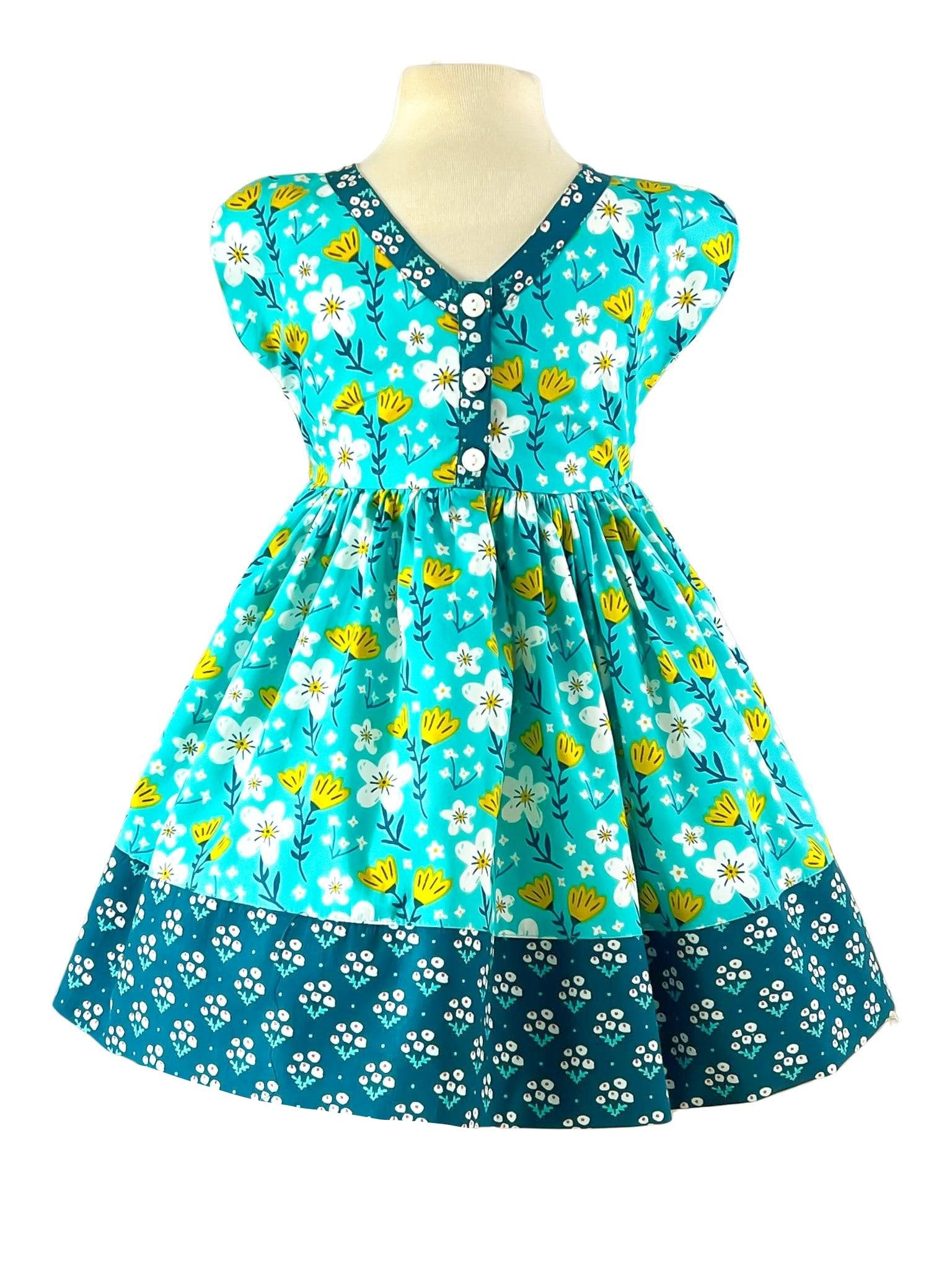 Vintage Teal Garden Picnic Dress w/ Hairbow 2