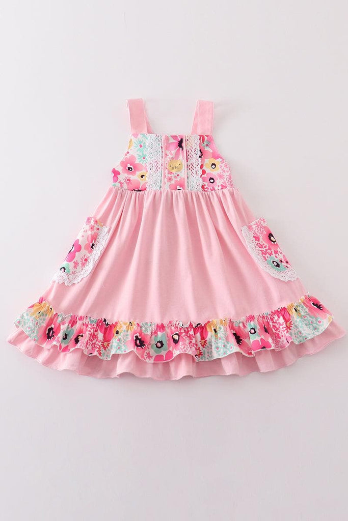 Pink Ruffle Summer Play Wear Dress w/ Hair Bow