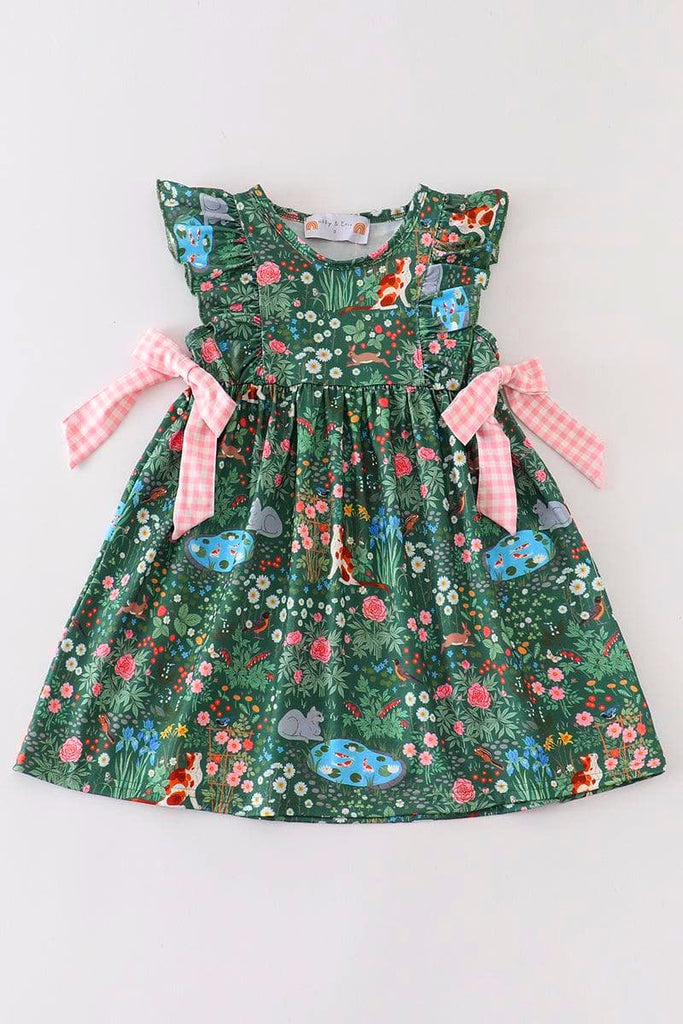 Kitten in the Garden Green Playwear Dress w/ Hair Bow