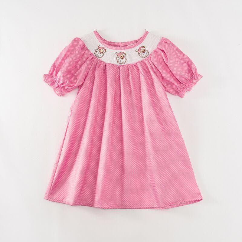 Christmas Pink & White Pin Dot Santa Clause Smocked Dress 4 Years Christmas Pink & White Pin Dot Santa Clause Smocked Dress 4 Years