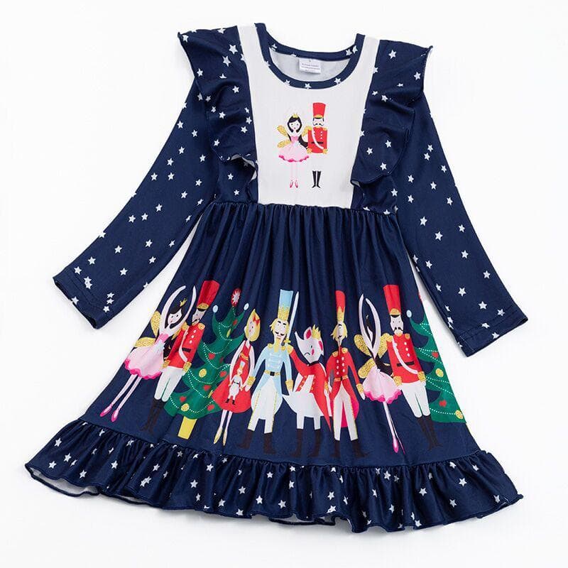 Nutcracker Christmas Ruffle Dress w/ Hair Bow