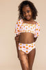 Orange floral Print Smocked 2 pc Bathing Suit