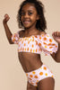 Orange floral Print Smocked 2 pc Bathing Suit