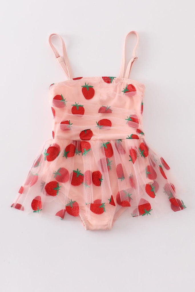 Pink Strawberry Tulle 1 pcs Swimsuit